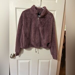 Calvin Klein Performance Fleece 1/4 Zip Cropped Sweater Womens Large Purple